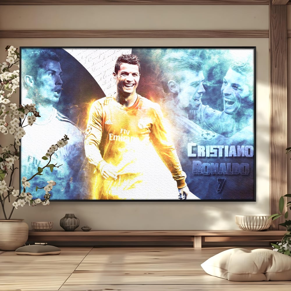 Tablou canvas cu tablou canvas cu cristiano ronaldo, in rama de aluminiu negru